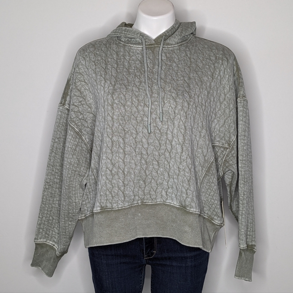 NWT Harmony Balance Green Grey Cotton Blend Hoodie S